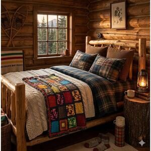Vintage Handmade Granny Square Afghan Throw Blanket Multicolor 66" x 49"